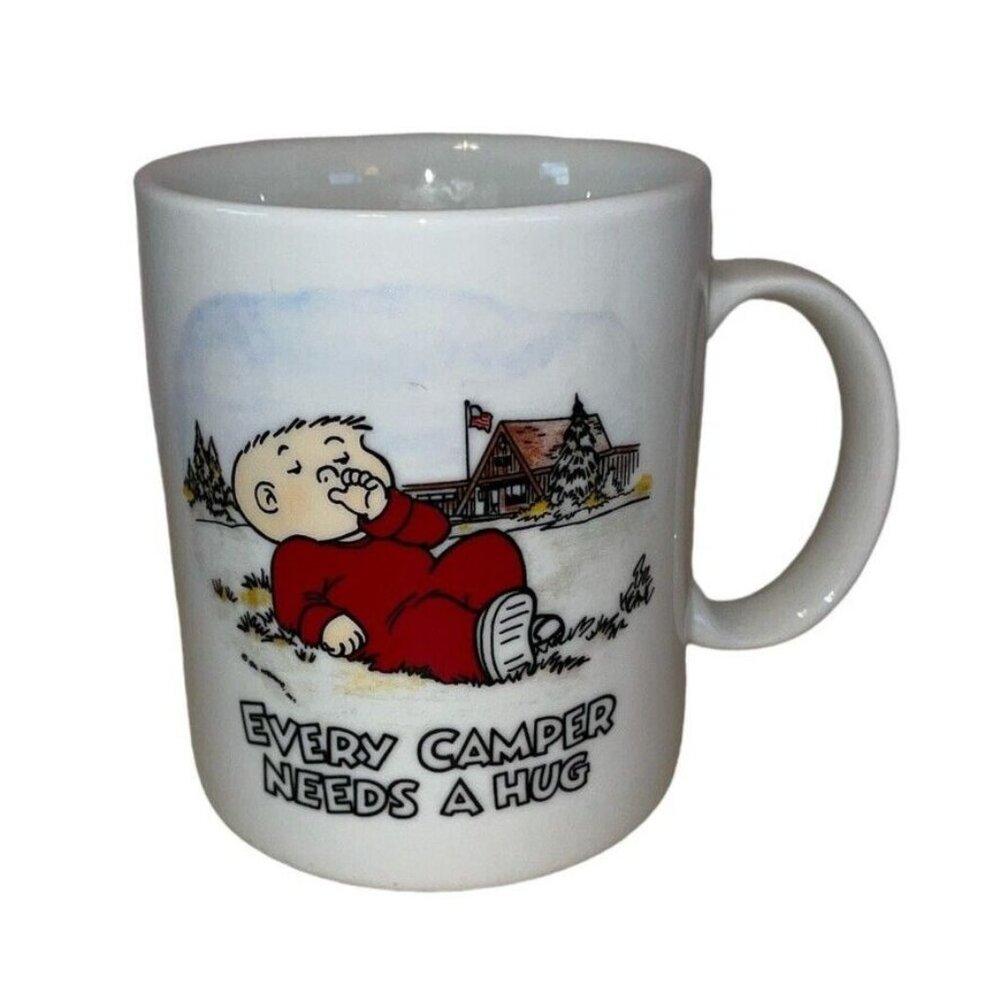 Vtg Family Circus Comic Strip PJ Camping Camper Needs Hug Bill Keane Coffee Mug